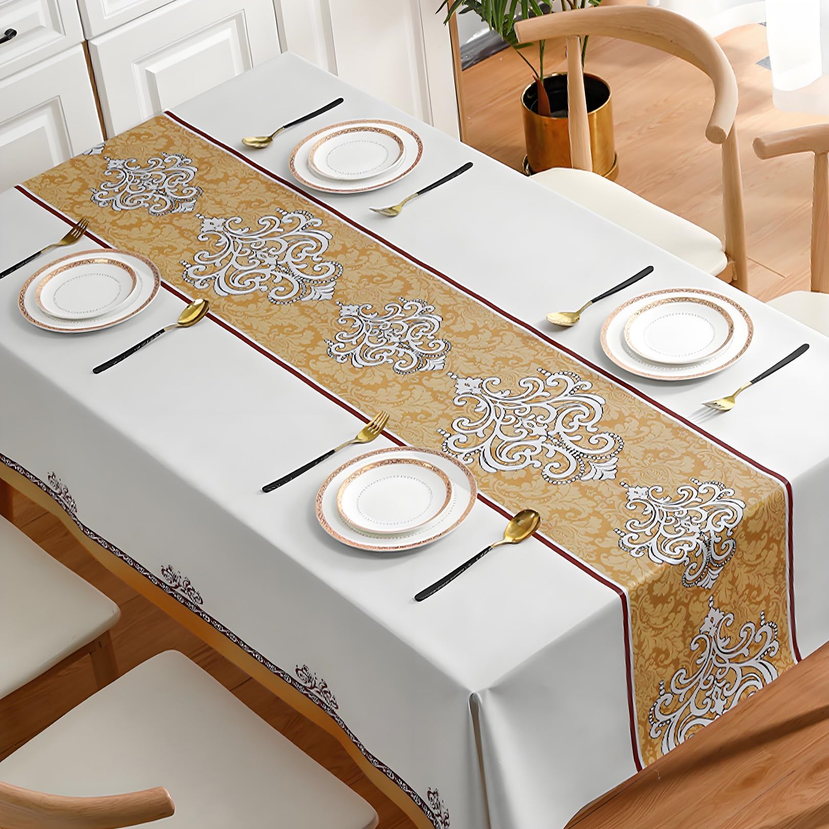 AGSYFFD tablecloth wipeable tablecloth rectangular household waterproof tablecloth 140x200 cm,plastic table protector for kitchen, beige colour