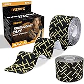 Kinesiology Tape, Premium Precut 2 Roll Pack Flexible & Breathable Athletic Tape for Shoulder, Knee and Ankle, Elastic K Tape for Sport & Weightlifting, Muscle Strain Relief & Joint Support - Black
