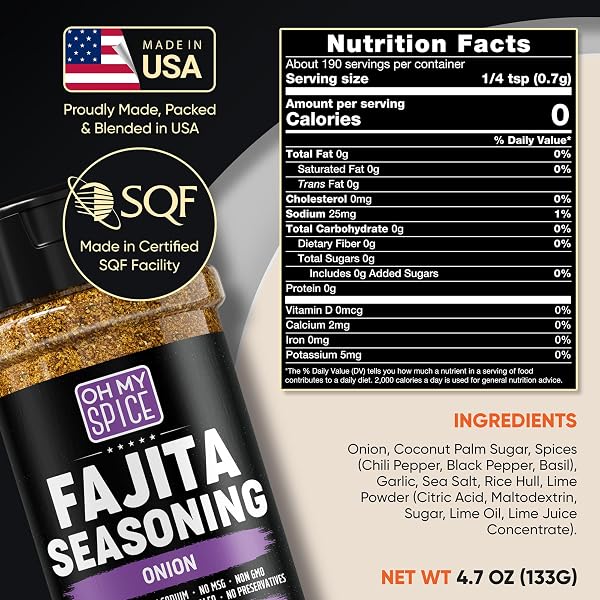 FAJITA SEASONING MIX ONION POWDER SEASONING – GLUTEN FREE & LOW SODIUM MEXICAN SEASONINGS BLEND FOR MEAT & VEGETABLES, FISH, STEAK & CHICKEN FAJITA. TACO MIX SPICES. FAJITAS SEASONINGS SPICE. 4.7OZ