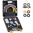 Orion Motor Tech AC Manifold Gauge Set for R410a R22 R134a Refrigerant, 4 Valve Automotive AC Gauge Set with Antishock Gauges