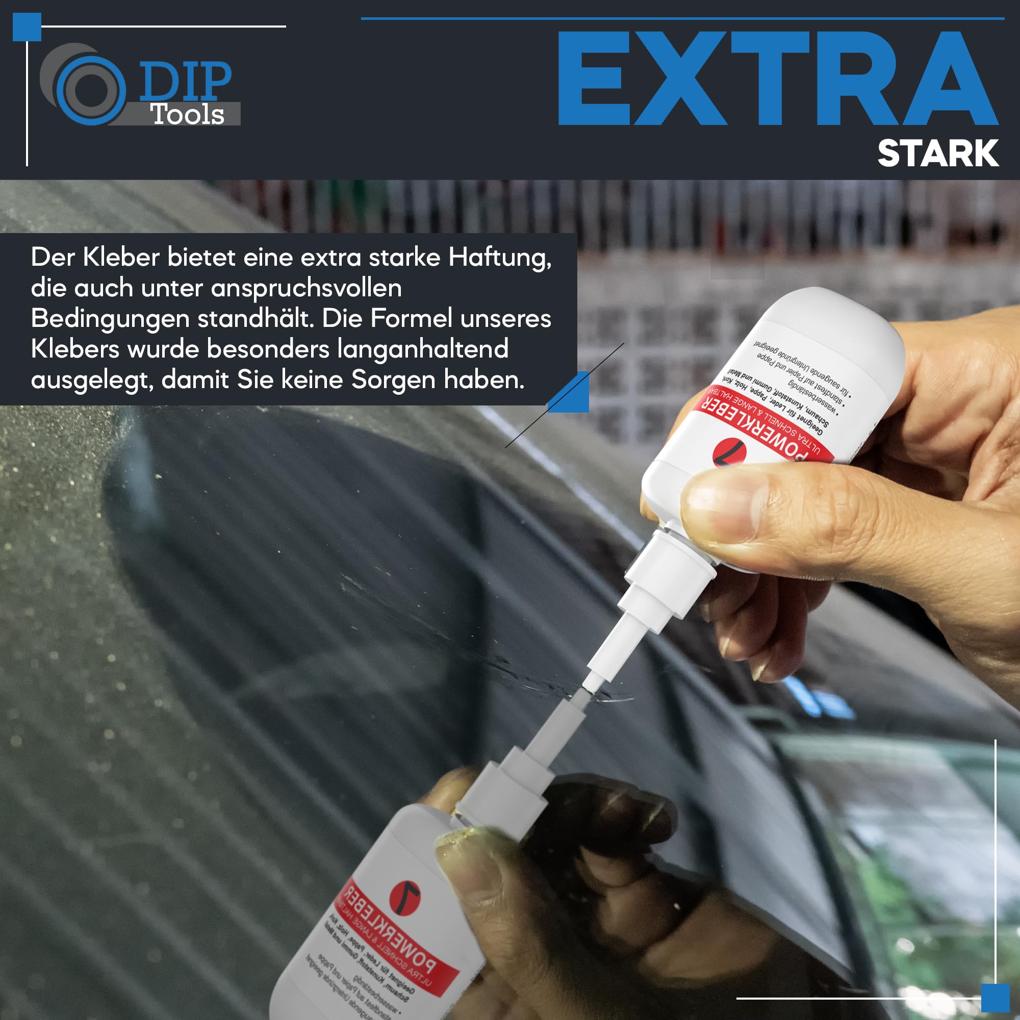 DIP-Tools Powerkleber 50g I schnelltrocknend und lange haltbar, Hochleistungskleber Kleber extra stark, für Leder, Pappe Holz Kork Schaum Kunststoff Gummi Metall, Kunststoffkleber Metallkleber 6