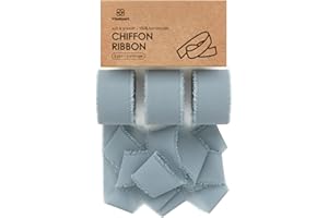 Vitalizart Dusty Blue Chiffon Silk Ribbon 1" x 21Yd Fringe Fabric Eco-Friendly Package (3 Rolls *7Yd) for Wedding Invitations