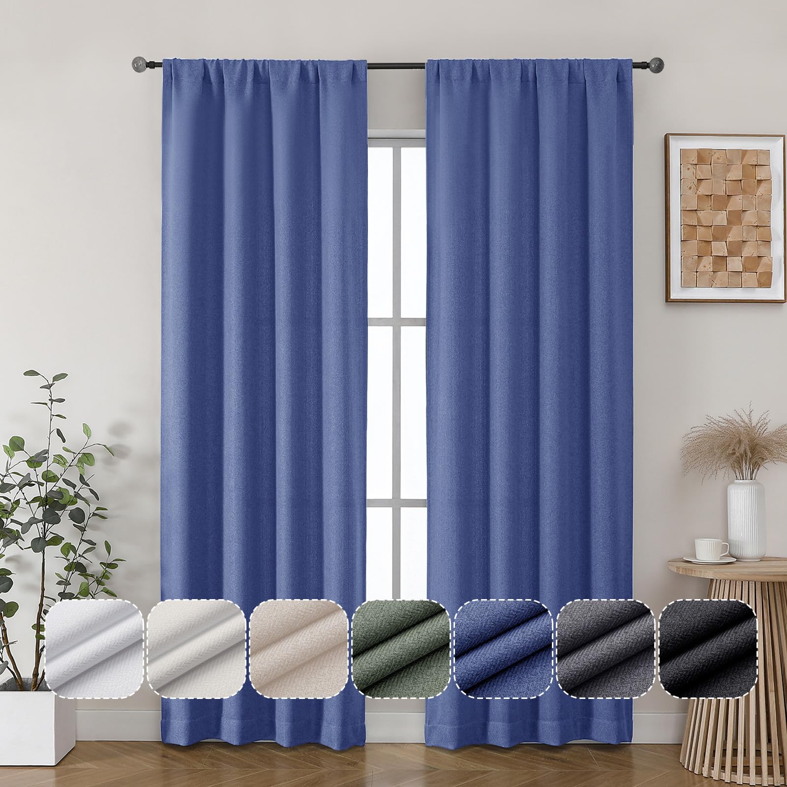 Photo 1 of Lecloud Estelle Blue Curtains 84 Inch Long 2 Panels Set, Light-Filtering Window Curtains for Bedroom Living Room, Rod Pocket Soft Window Drapes, Each 40 W x 84 L