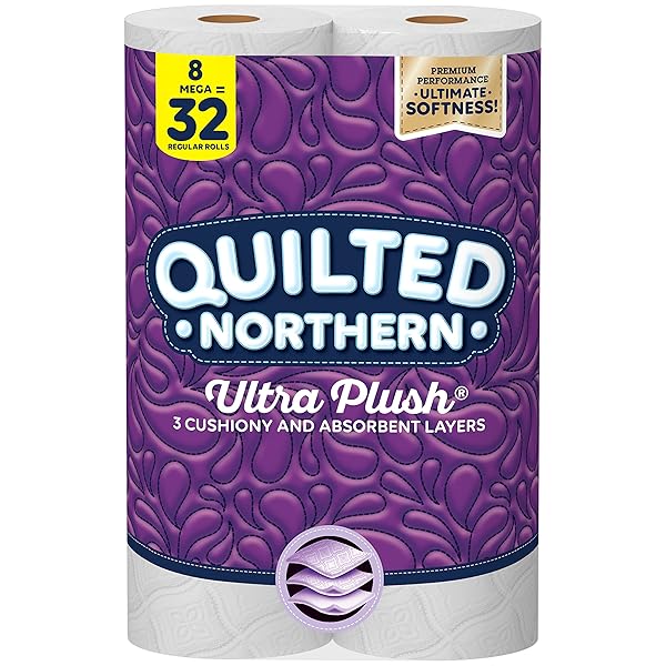QUILTED NORTHERN ULTRA PLUSH® TOILET PAPER, 3-PLY BATH TISSUE WHITE, (PACK OF 1, 8 COUNT TOTAL)