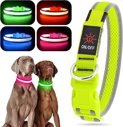 YFbrite Light Up Dog Collar LED USB Rechargeable Green Large
