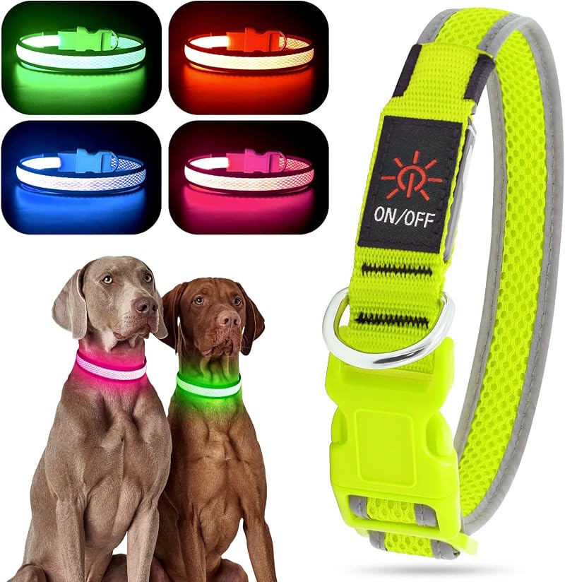 YFbrite Light Up Dog Collar LED USB Rechargeable Green Large