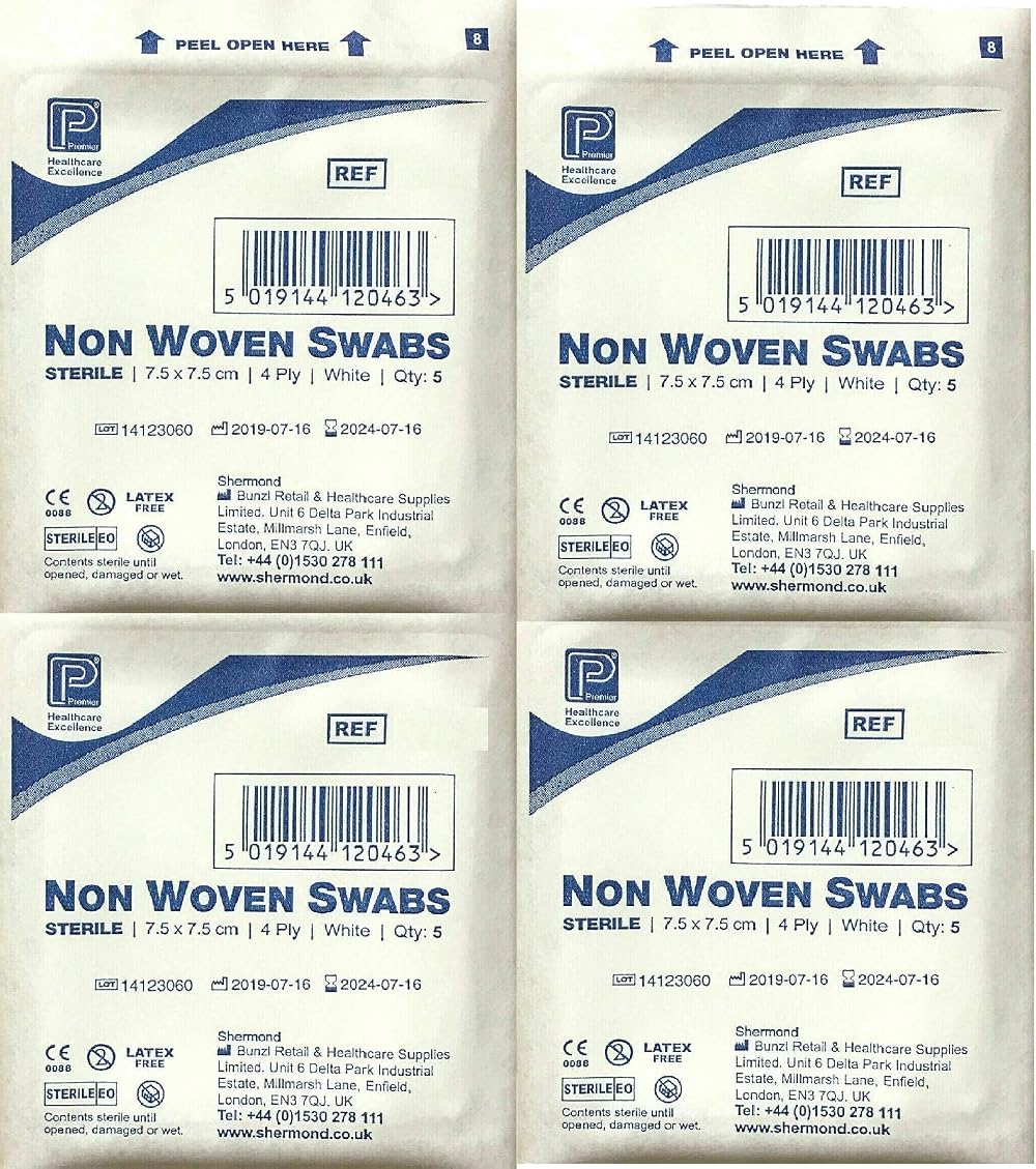 Premier 1860A 4 Ply Sterile Absorbent Non Woven Swab 7.5cm x7.5cm Pack 40