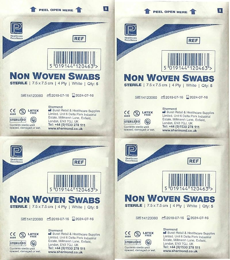 Premier 1860A 4 Ply Sterile Absorbent Non Woven Swab 7.5cm x7.5cm Pack 40