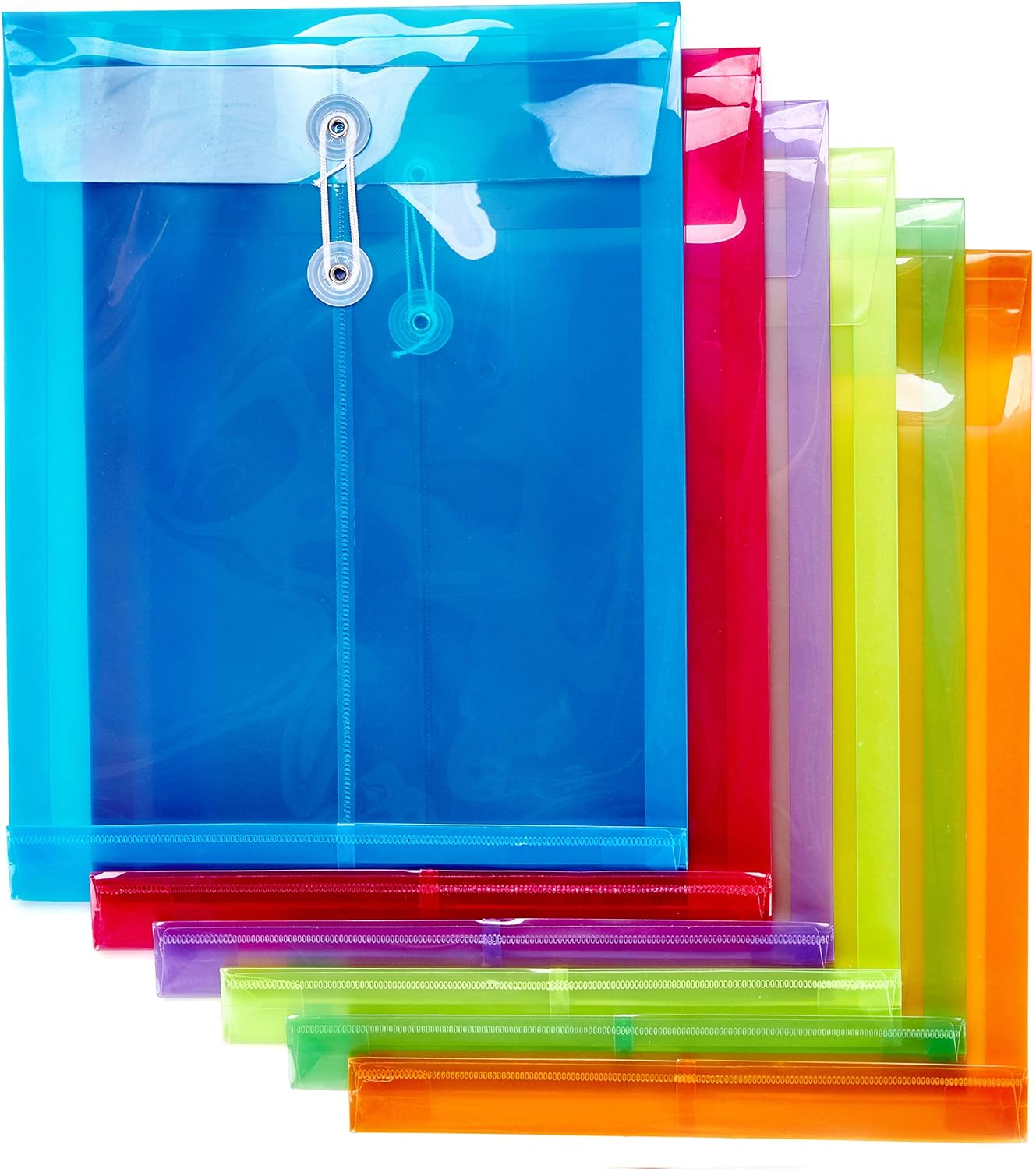 FANWU 6 Pack Plastic Envelopes Poly Envelopes Expandable Files Document Folders with Button & String Tie Closure - Letter A4 Size - 1-1/4 Inch Expansion - for School Office and Home (Assorted Color))