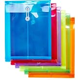 6 Pack Plastic Envelopes Poly Envelopes Expandable Files Document Folders with Button &amp; String Tie Closure - Letter A4 Size - 1-1/4 Inch Expansion - for School Office &amp; Home (Assorted Color)