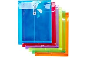 JIZISO 6 Pack Plastic Envelopes Poly Envelopes Expandable Files Document Folders with Button & String Tie Closure - Letter A4 Size - 1-1/4 Inch Expansion - for School Office & Home (Assorted Color)