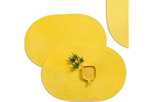AHHFSMEI Placemats，Placemats Set of 6 for Dining Table Washable Woven Vinyl Non-Slip 18x12 inches Placemat Heat-Resistant Durable Table Mats for Dining Table Easy to Clean (Oval Yellow, 6)