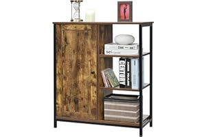 DORTALA Industrial Storage Cabinet, Cupboard w/ 3 Open Shelves & Door, Multifunctional Floor Cabinet Sideboard w/Metal Frame 