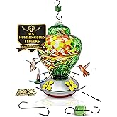 Nature Gear Hummingbird Feeder, Hanging-Mount Glass Hummingbird Feeders for Outdoors, Hand-Blown Glass Feeder with Ant Moat for Garden Hummingbirds, Easy to Clean & Rust Resistant, Emerald Green