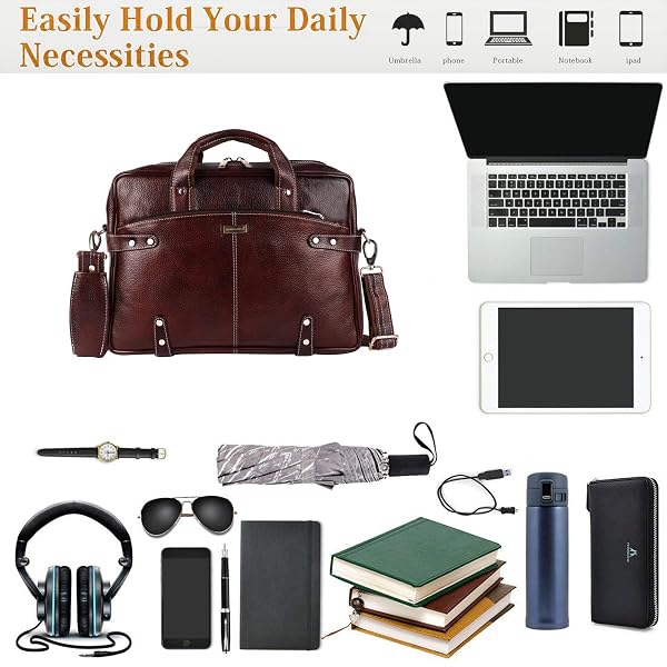 WILDWOODNEST MEN’S BROWN LEATHER LAPTOP BAG – CROSSBODY & HANDHELD OFFICE BRIEFCASE WITH ADJUSTABLE STRAP