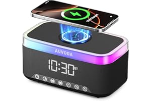 AUVODA S300 Portable Bluetooth Speaker with 15W Fast Wireless Charging, 13-Color Dimmable Night Light, White Noise, Alarm, FM