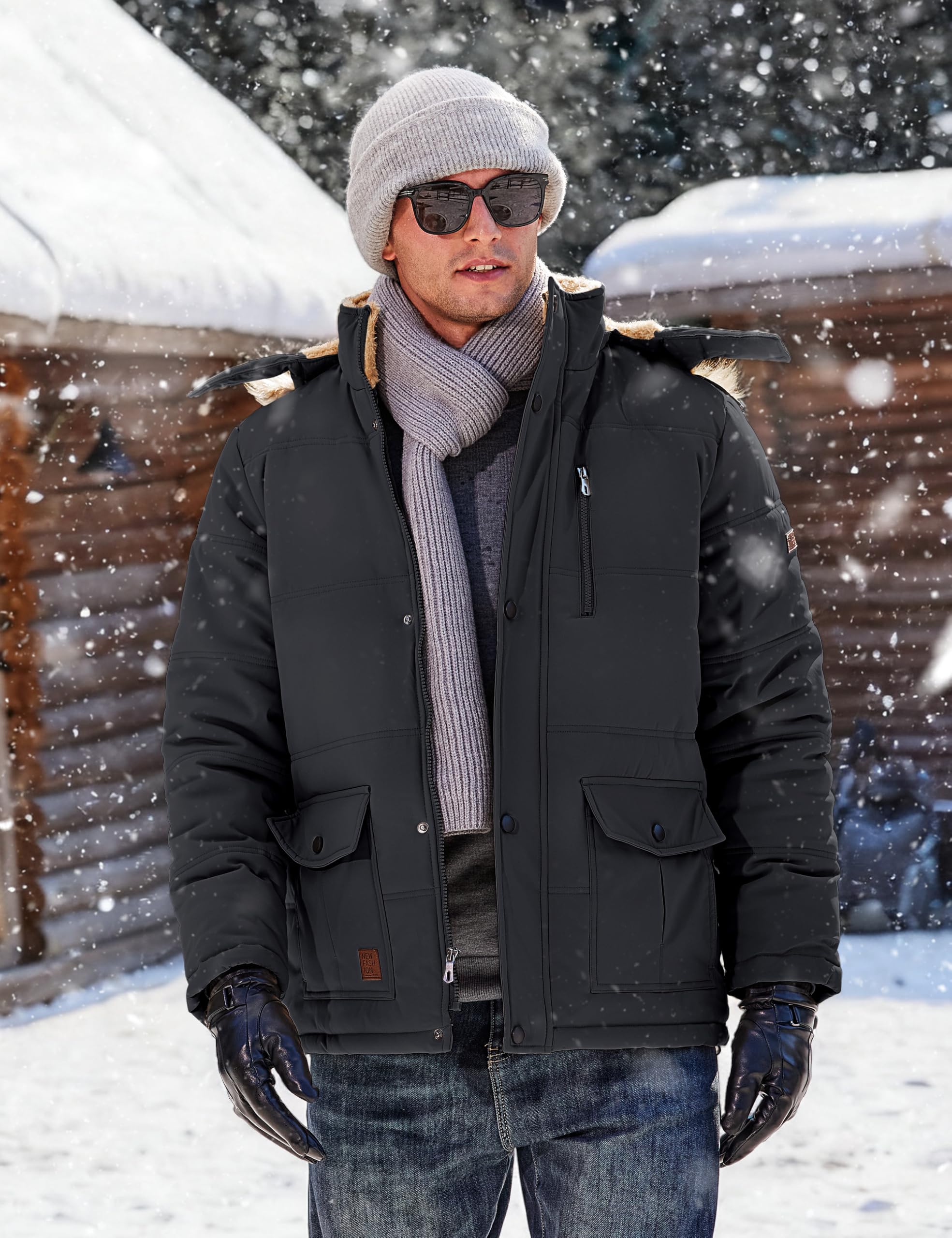 TACVASEN Men's Winter Jacket with Hood Water Repellent Windproof Thicken Parka Winter Coat