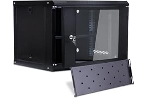 CHEALON Server Rack Cabinet 6U Wall Mount Rack Network Cabinet 19 in IT Network Rack & A/V Equipment Shelf with Glass Door Locks & Removable Side Panels Cooling Fan Wall Mount Network Rack (Black)