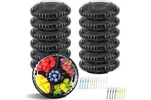 KVITTRA 12 Pcs Plastic Appetizer Serving Tray with Lid, Round Fruit Tray with Lid Disposable Serving Fruit Veggie Tray with 3/5/6 Divided Compartment Tray Fruit Snack Veggie Trays for Catering for Party