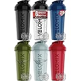 VELOMIX 6 Pack 28oz Shaker Cups for Protein Shakes, Black to Red | 6x Wire Whisk, Leak Proof Protein Shaker Bottle for Protein Mixes, Stackable, Dishwasher safe, BPA free, Gym Fitness ready