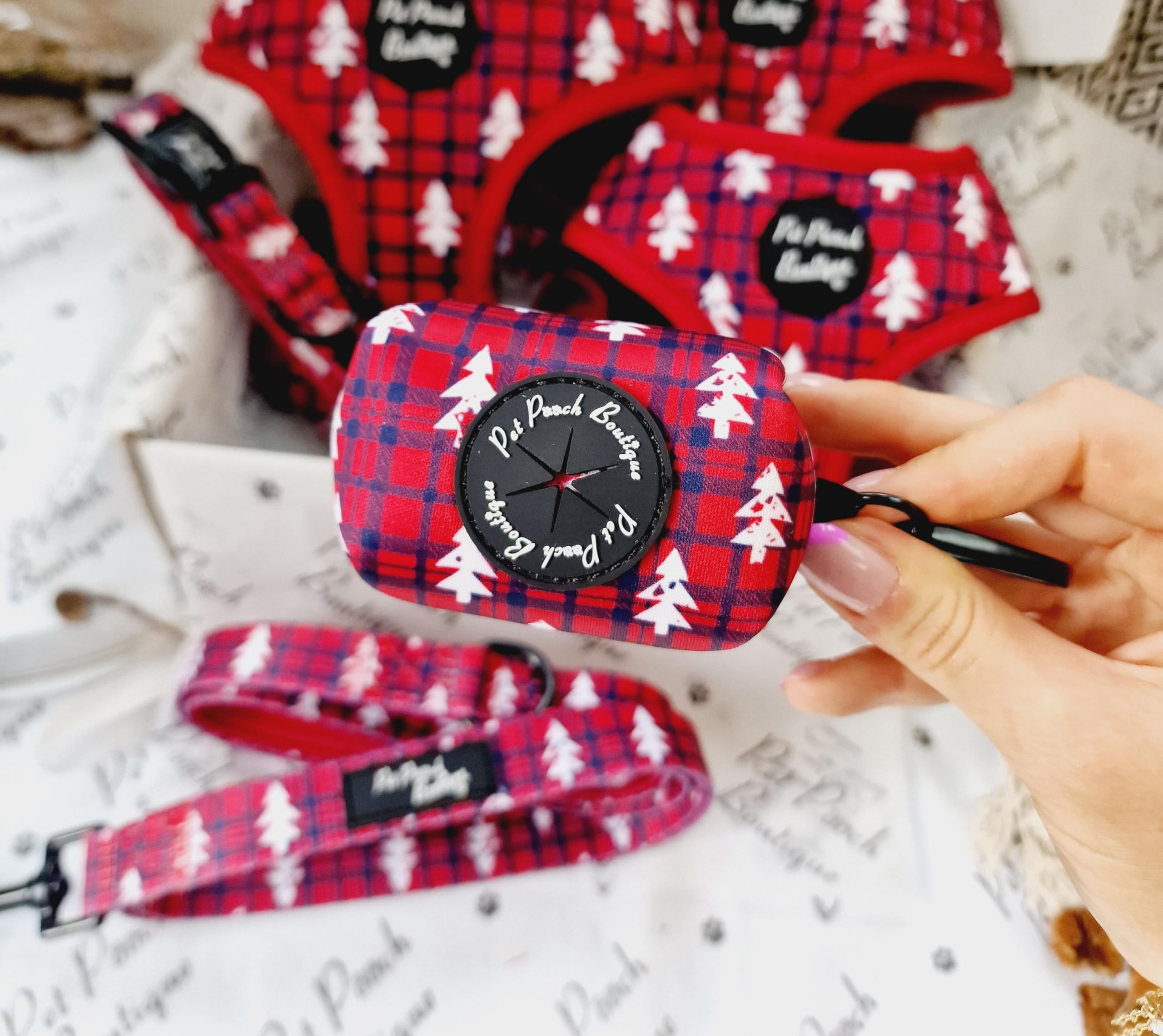 Pet Pooch Boutique Winter Wonderland Plaid Christmas POO BAG HOLDER