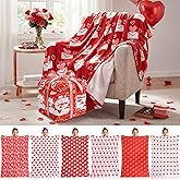 Fanfanwin 6 Pack Valentine's Day Throws Blanket in Bulk Romantic Love Heart Shaped Flannel Blankets Pink Red Warm Lightweight Throw Soft Fluffy Plush Quilt for Living Room Couch Dorm, 50 x 60 Inch