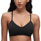 CRZ YOGA Butterluxe Ruched Sports Bras for Women - V Neck Spaghetti Thin Strap Y Back Wireless Padded Yoga Crop Top