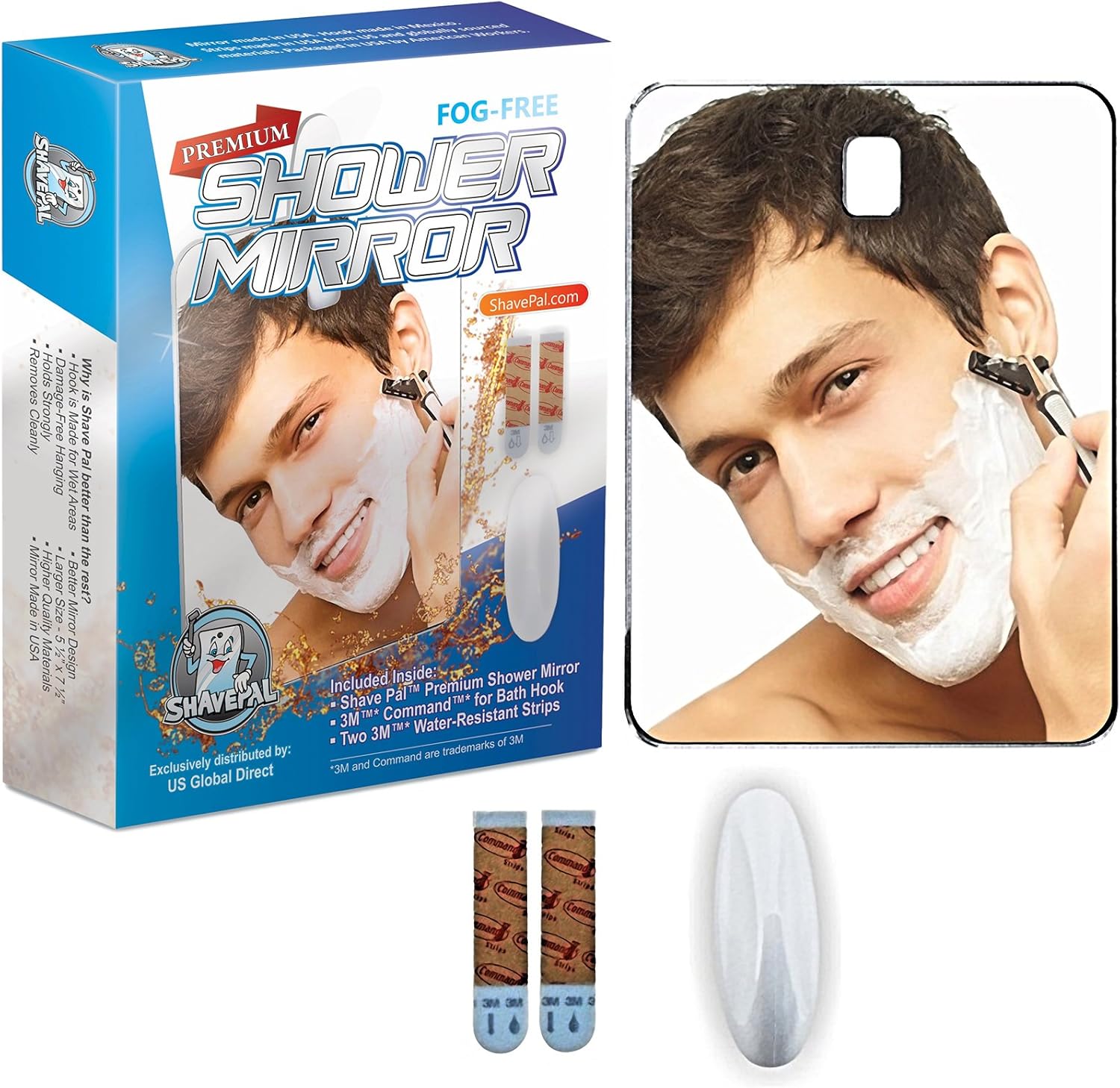 Fog Free Shower Mirror ~ Large Size Premium Fogless for No Fog Shaving ~ Anti Fog Mirror Includes 3M Command Hook for Bath ~ Won't Fall ~ Surface Safe Hanging ~ Movable by Shave Pal -