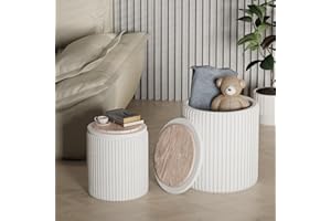 WENRENER Round Set of 2 Ottoman with Storage-Upholstered Velvet Vanity Stool for Makeup Multifunctional Ottomans Coffee Table Padded Seat Foot Rest for Living Room&Bedroom