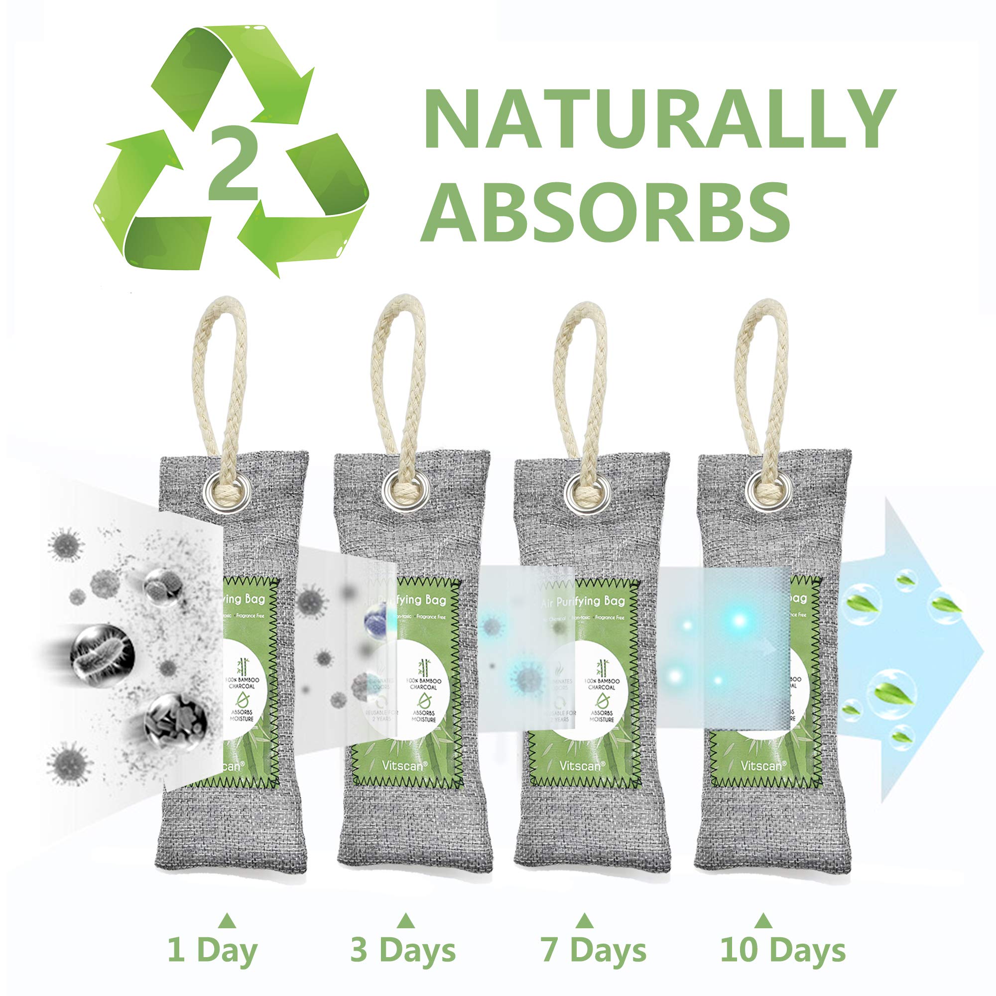 12 Pack Bamboo Charcoal Air Purifying Bag, Activated Charcoal Bags Odor Absorber, Moisture Absorber, Natural Car Air Freshener, Shoe Deodorizer, Odor Eliminators For Home, Pet, Closet (8x50g, 4x200g)