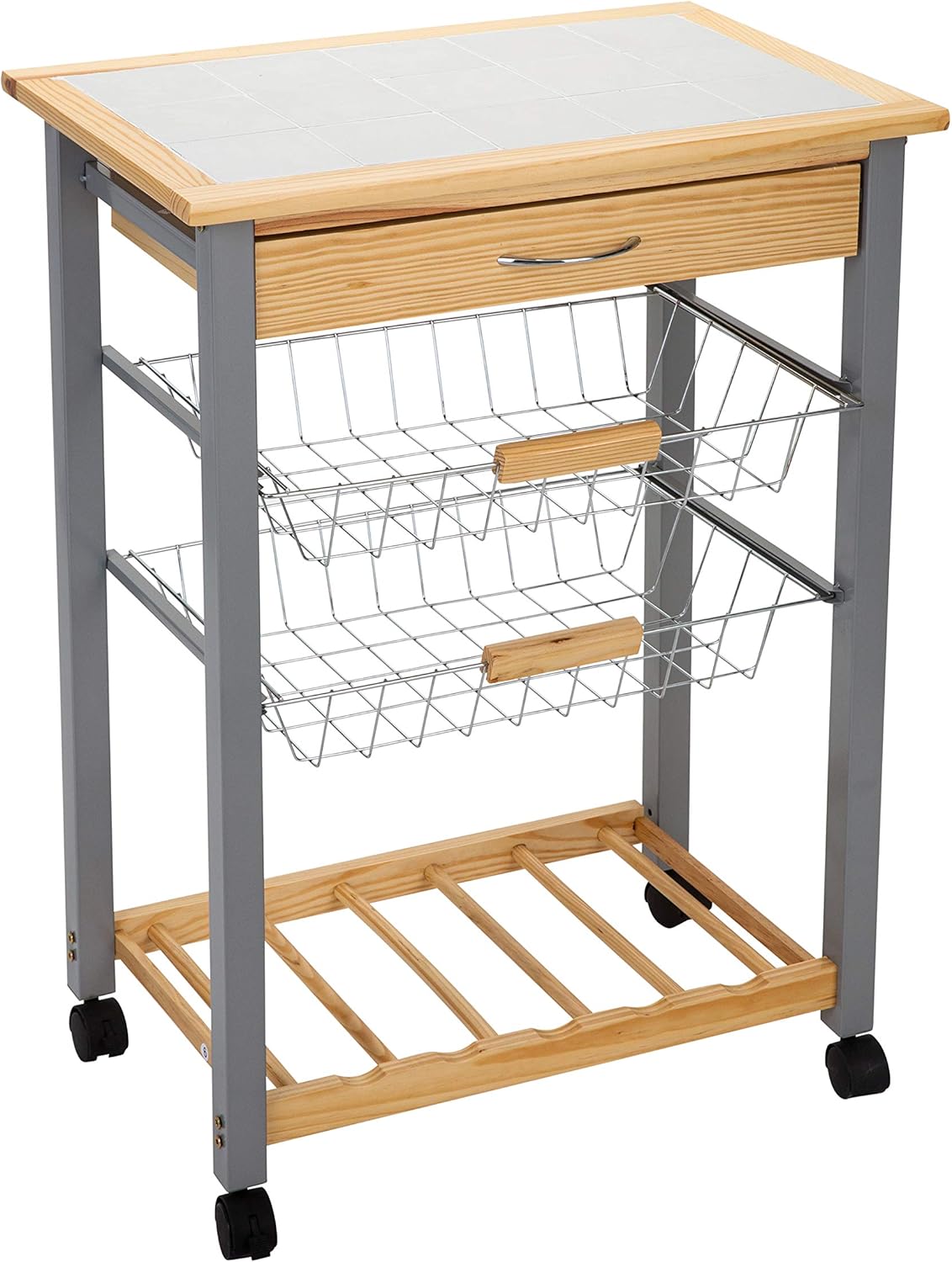 folding serving cart on wheels on Amazon Com Organize It All 34122w 1 Serving Cart 30 In High X 14 1 2 In Wide X 22 1 2 In Long Tan White Black Silver Home Kitchen