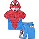 Marvel Spider-Man Boys Hooded Athletic T-Shirt and Active Mesh Short Set for Toddler and Big Kids