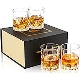 KANARS Old Fashioned Whiskey Glasses - Multi Designs Bourbon Glass 10 oz with Luxury Box - Ultra Clear Crystal Rocks Barware for Scotch, Irish Whisky, Rum and Cocktail - Set of 4
