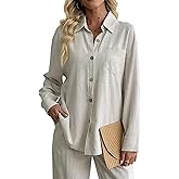 heipeiwa Women's Linen Button Down Shirts Long Sleeve Casual Loose Collared Blouses Summer Vacation Tunic Tops