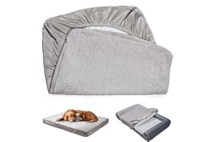 Sunsleek Dog Bed Covers Replacement Washable, Waterproof Dog Sofa Cover Ultra Soft Plush, Quilted, Pet Bed Cover for Cat, Cover Only (Grey, 35.0" L x 23.0" W x 6.5" Th)
