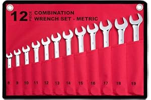 EFFICERE 12-Piece Metric Combination Wrench Set in Roll-up Pouch, Non-Skip Sizes 8mm - 19mm | Chrome Vanadium Steel with Mirror Finish | Ideal for General Household, Garage Workshop, Auto Repairs and Much More