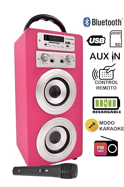 Dynasonic 025 Bluetooth Lautsprecher für Karaoke MP3 Player Boxen Akku-Lautsprecherbox (Rose)