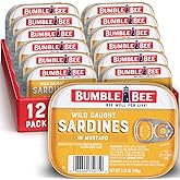 Bumble Bee Sardines in Mustard Sauce, 3.75 oz Tin (Pack of 12) - Wild Caught, Gluten Free, Keto, Kosher