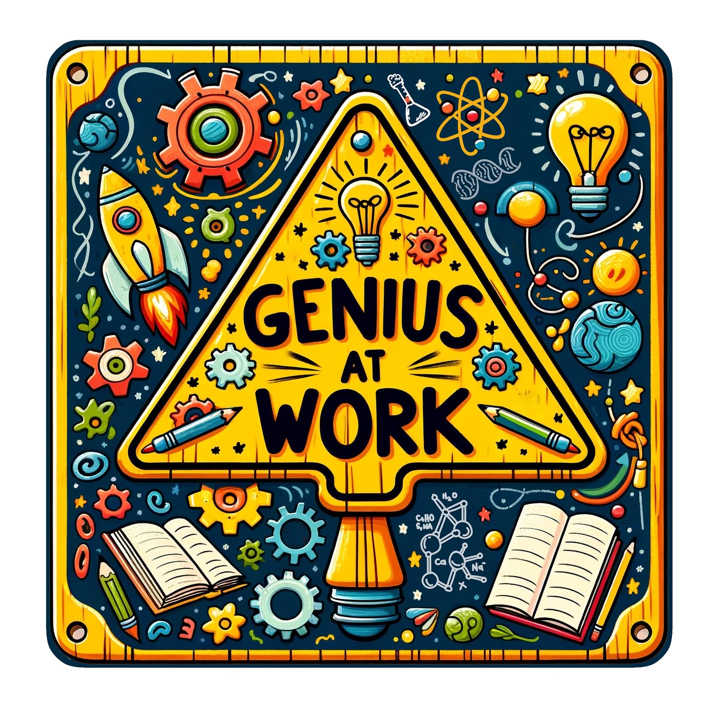 Genius at Work Sticker for Kids Room - Motivational Vinyl Decal for Children's Study Area & Bedrooms - Door or Wall - Easy to Apply & Remove - Bright and Playful Design - Fun & Colorful