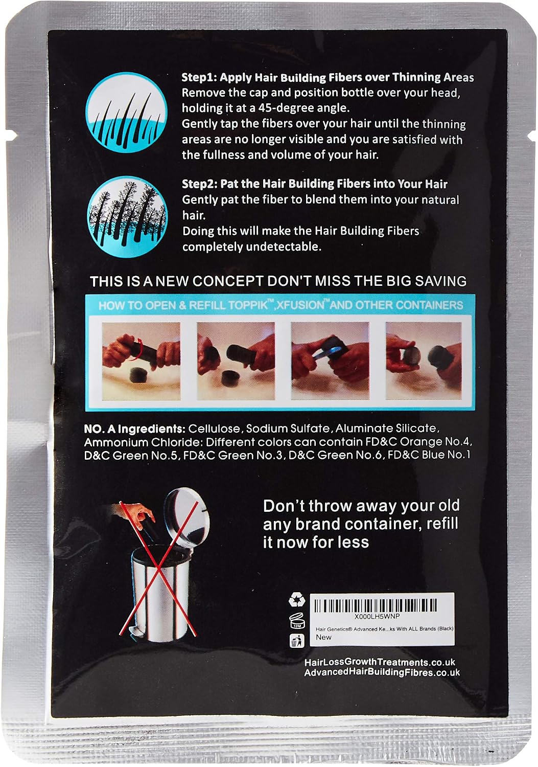 Hair Genetics Hair Fibres Refill Packs, Fill in Bald Spots & Thinning Hair for a Fuller Look Natural Colours - Image 3