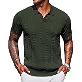 COOFANDY Knit Polo Shirts for Men Short Sleeve V Neck Polo Lightweight Summer Casual Textured Polo Shirts