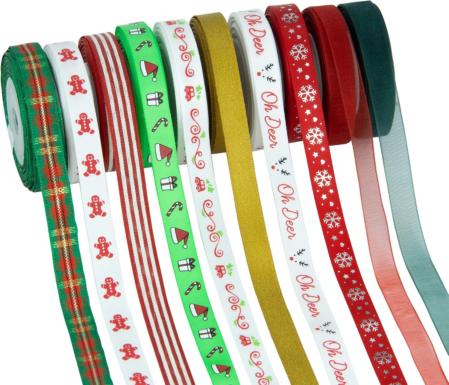 VATIN 20 Rolls 100 Metre Christmas Ribbons Printed Grosgrain Ribbon Polyester Satin Ribbon Organze Ribbon 10mm Xmas Ribbon Set for Christmas Box Wrapping - Image 3