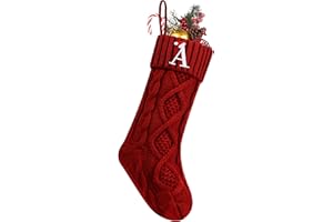 NACKIY Personalized Christmas Stockings with Initials, 18 Inches Large Embroidered Monogrammed Cable Knit Christmas Stocking for Family, Xmas Holiday Party Gifts & Decoration for Fireplace(Burgundy,Letter A)