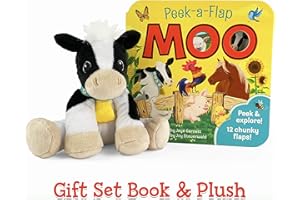 Moo Peek-a-Flap Gift Set: Includes Lift-A-Flap Board Book and Cuddly Plush Toy Friend for Birthdays, Baby Showers, Christmas and Easter Basket Stuffers
