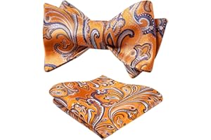 HISDERN Men's Floral Bowtie Formal Tuxedo Self-Tie Bow Tie and Pocket Square Set
