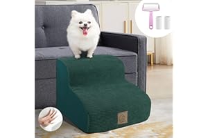 MESTUEL High Density Foam Pet Steps for Dogs and Cats,2-Tiers Indoor Pet Ramp Stairs for Indoor Old Small Short Leg Dogs with Nonslip Bottom and Washable Fabric Cover, 1 pcs Lint Roller with 2 Refills