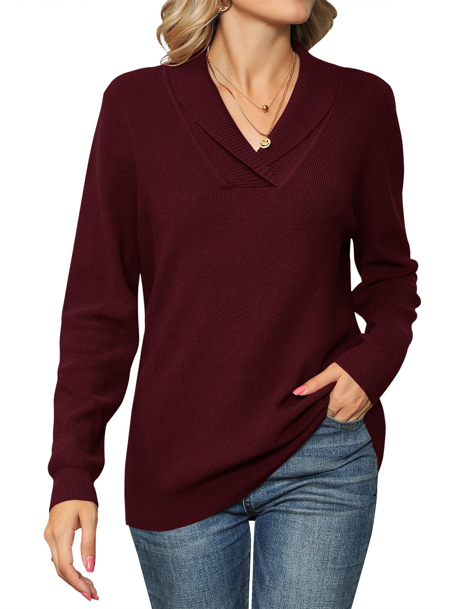 Ivicoer Women's Sweaters V-Neck Pullover Fall Long Sleeve Shawl Collared Tops Ladies Knitted Casual Business Winter Dressy Polo 2024 Spring Fashion Trendy Image Ivicoer Women's Sweaters V-Neck Pullover Fall Long Sleeve Shawl Collared Tops Ladies Knitted Casual Business Winter Dressy Polo 2024 Spring Fashion Trendy Image