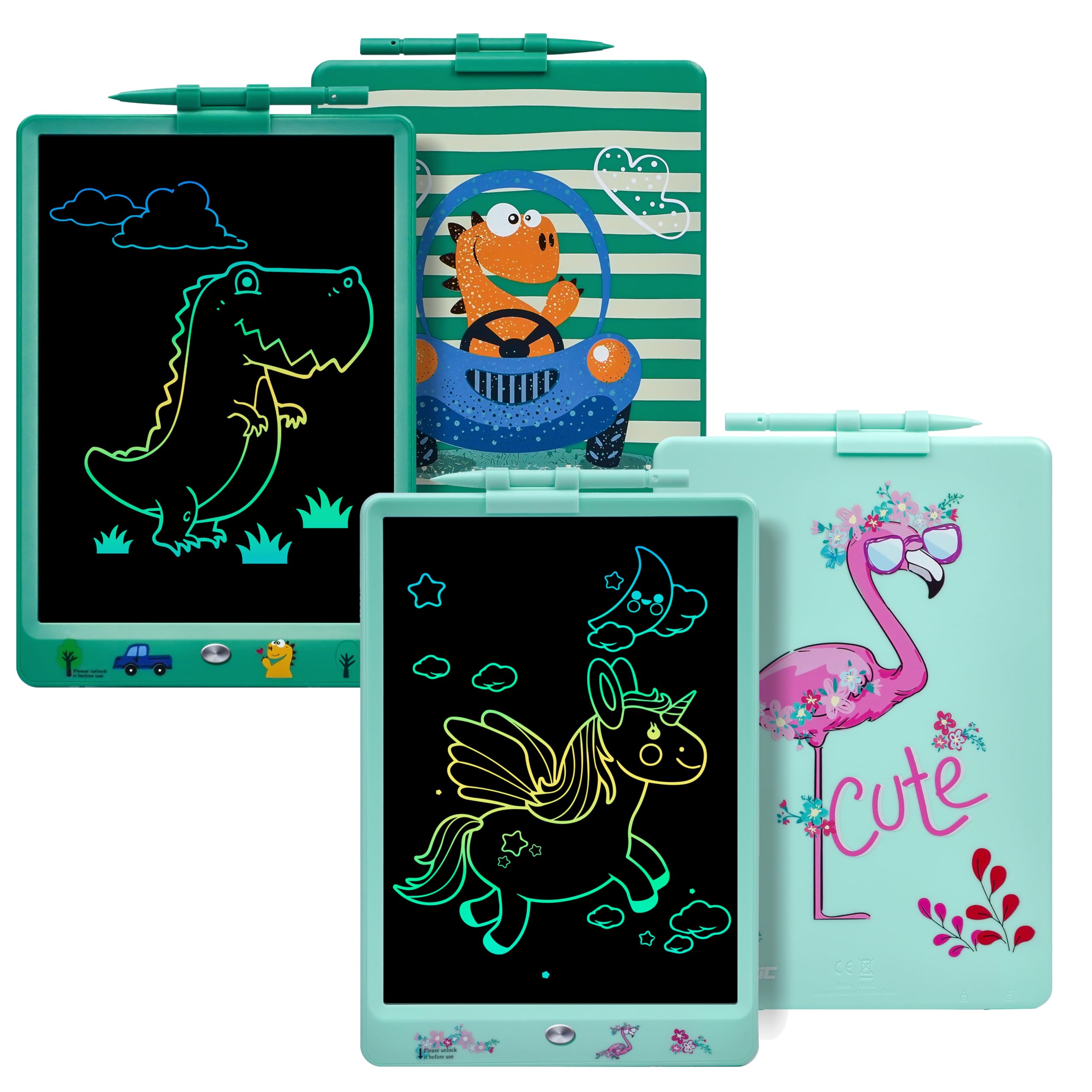 DYNASONIC (Pack of 2 DYNA-PM Flamingo + Dinosaur) 10 Inch Color LCD Writing Tablet for Kids Magnetic Drawing Board Educational Toy Gift for Kids — image 1