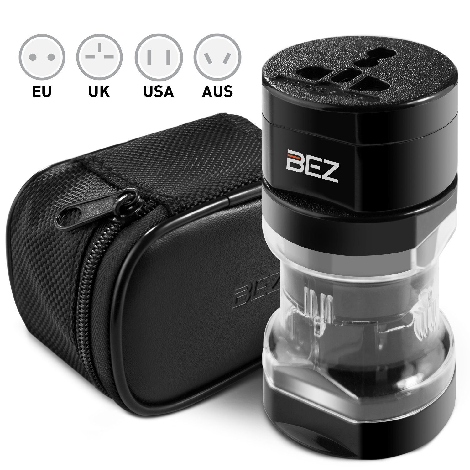 Bez® Reisestecker Adapter, Universal Reiseadapter, Travel Adapter Internationaal stekker [US UK EU au] 5-stuks set met reisebeutel