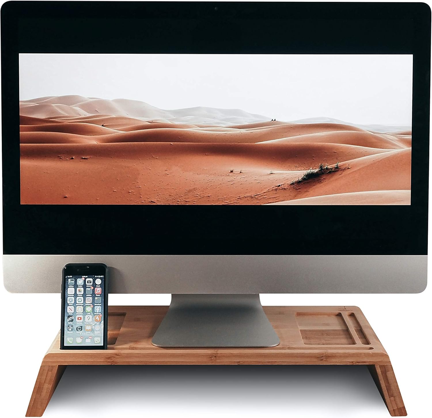 TickleBrick Bamboo Wood Monitor Stand, docking station, monitor riser